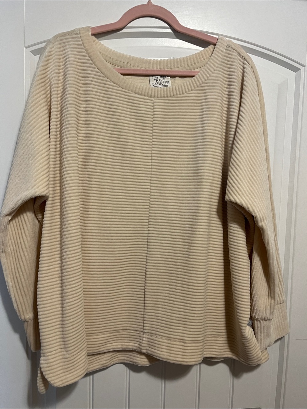 Talbots Cream Ribbed velour Crewneck Pullover